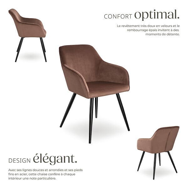 TECTAKE - Ensemble de 2 chaises en cuir synthétique aspect velours brun-noir - large