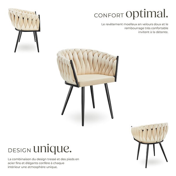 TECTAKE - Lot 6 chaises de salle à manger en velours design noué sables - large