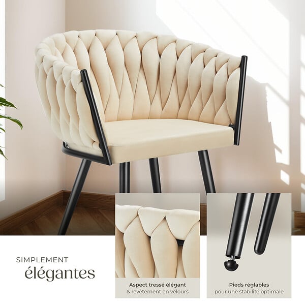 TECTAKE - Lot 6 chaises de salle à manger en velours design noué sables - large