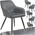 TECTAKE - Lot 6 chaises de salle à manger en velours matelassées gris - vignette