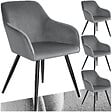 TECTAKE - Ensemble de 4 chaises en cuir synthétique aspect velours gris et noir - vignette