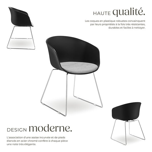 TECTAKE - Lot 2 Fauteuils rembourrés avec accoudoirs en plastique noir/chrome - large