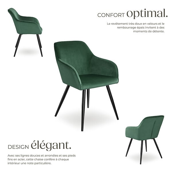 TECTAKE - Ensemble de 4 chaises en cuir synthétique aspect velours vert et noir - large