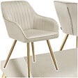 TECTAKE - Chaise de salle à manger aspect velours matelassé crème/or - vignette