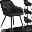 TECTAKE - Lot 4 chaises rembourrées en velours matelassé et dossier continu noir - vignette