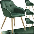 TECTAKE - Lot 4 chaises de salle à manger avec aspect velours capitonné vert/or - vignette