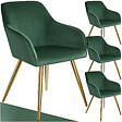 TECTAKE - Ensemble de 4 chaises rembourrées aspect velours vert foncé/or - vignette