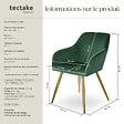 TECTAKE - Ensemble de 4 chaises rembourrées aspect velours vert foncé/or - vignette
