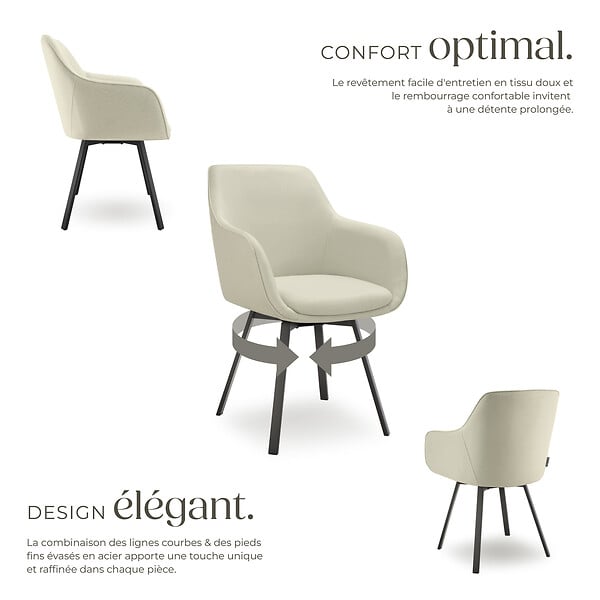 TECTAKE - Lot 2 Fauteuils pivotants rembourrés avec accoudoirs gris/beige - large