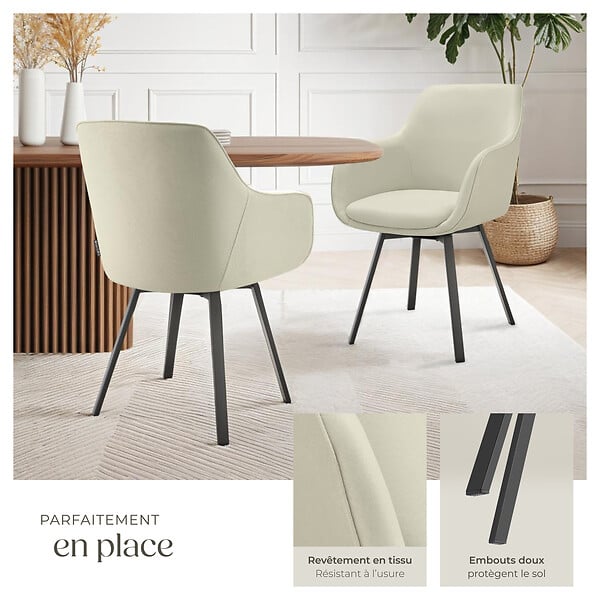 TECTAKE - Lot 2 Fauteuils pivotants rembourrés avec accoudoirs gris/beige - large
