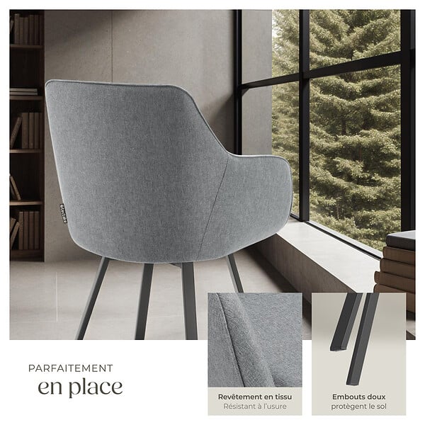 TECTAKE - Lot 4 Fauteuils pivotants rembourrés avec accoudoirs et dossier gris - large