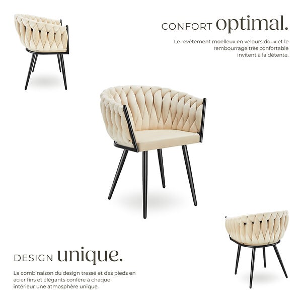 TECTAKE - Lot 2 chaises de salle à manger en velours design noué sables - large