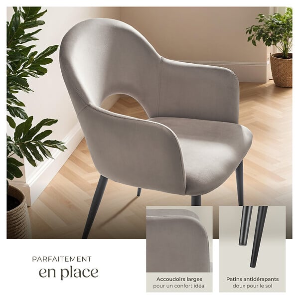 TECTAKE - Lot 6 Fauteuils aspect velours rembourré max 120 kg taupe - large