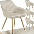 TECTAKE - Lot 4 chaises de salle à manger aspect velours matelassé crème/or - vignette