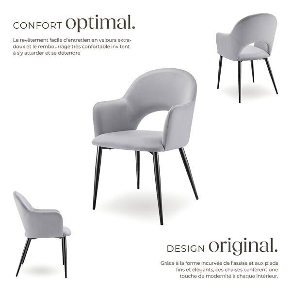 TECTAKE - Lot 2 Fauteuils aspect velours rembourré max 120 kg gris clair - large
