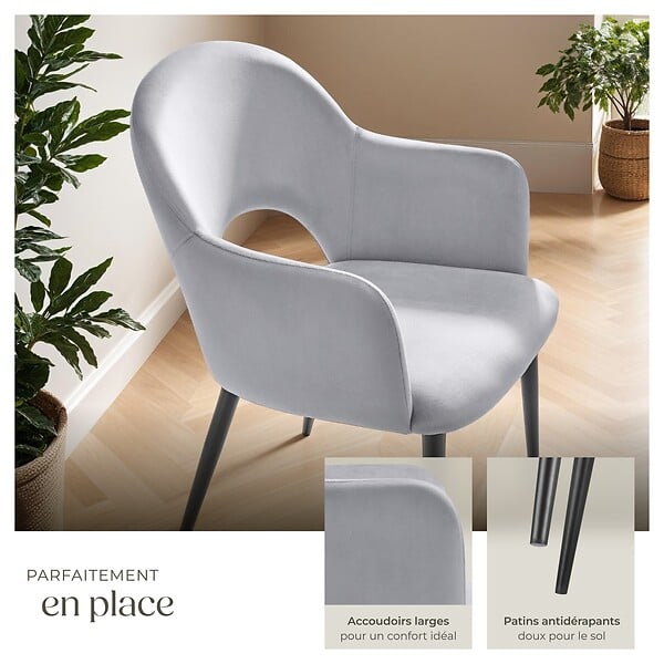 TECTAKE - Lot 2 Fauteuils aspect velours rembourré max 120 kg gris clair - large
