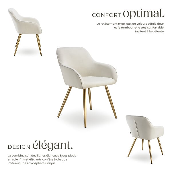TECTAKE - Lot 2 chaises élégantes aspect corde avec forme ergonomique crème/doré - large