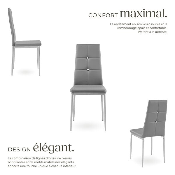 TECTAKE - Ensemble de 6 chaises de salle à manger aspect cuir à paillettes gris - large