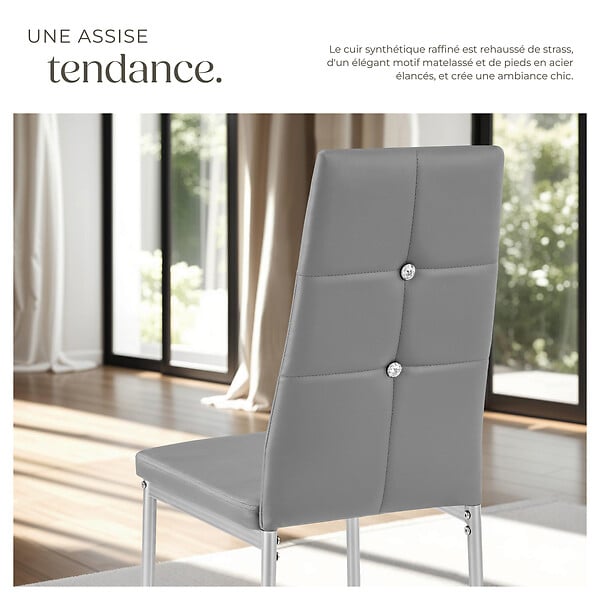 TECTAKE - Ensemble de 6 chaises de salle à manger aspect cuir à paillettes gris - large