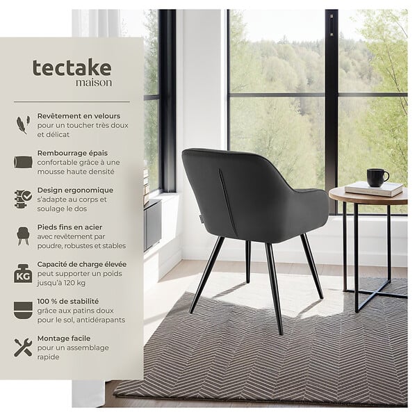 TECTAKE - Lot 6 chaises élégantes aspect corde forme ergonomique anthracite/noir - large