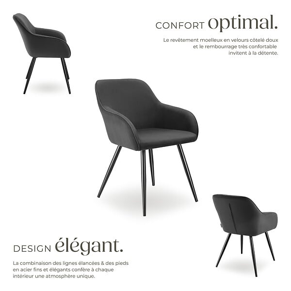 TECTAKE - Lot 6 chaises élégantes aspect corde forme ergonomique anthracite/noir - large