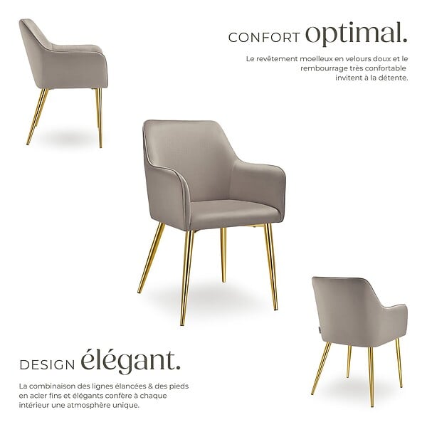TECTAKE - Lot 2 Fauteuils aspect velours rembourrés avec dossier continu taupe - large