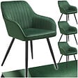 TECTAKE - Lot 4 chaises de salle à manger en velours matelassées vert foncé - vignette