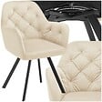 TECTAKE - Fauteuil pivotant 180° en velours rembourré motif matelassé crème - vignette