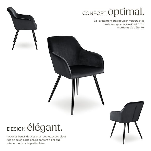 TECTAKE - Ensemble 4 chaises ergonomiques cuir synthétique aspect velours noir - large
