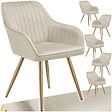 TECTAKE - Lot 6 chaises de salle à manger aspect velours matelassé crème/or - vignette