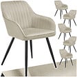 TECTAKE - Lot 6 chaises de salle à manger en velours matelassées crème - vignette