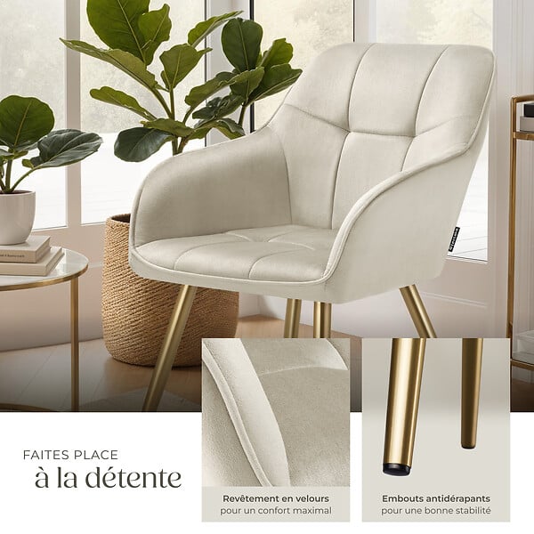 TECTAKE - Lot 4 chaises de salle à manger avec aspect velours capitonné vert/or - large