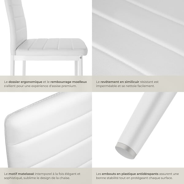 TECTAKE - Ensemble 4 chaises de salle à manger aspect cuir ergonomique blanc - large