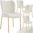 TECTAKE - 4 chaises rembourrées tissu bouclette ergonomiques Blanc/Doré - vignette