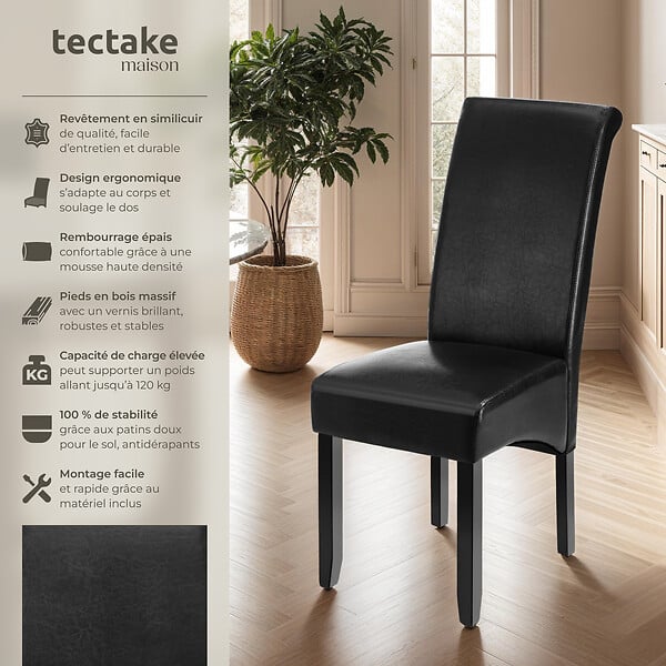 TECTAKE - Ensemble 4 chaises de salle à manger aspect cuir ergonomique noir - large