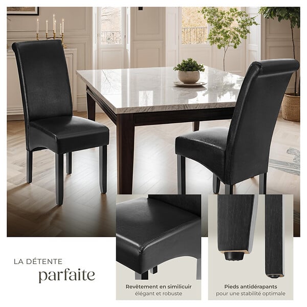 TECTAKE - Ensemble 4 chaises de salle à manger aspect cuir ergonomique noir - large