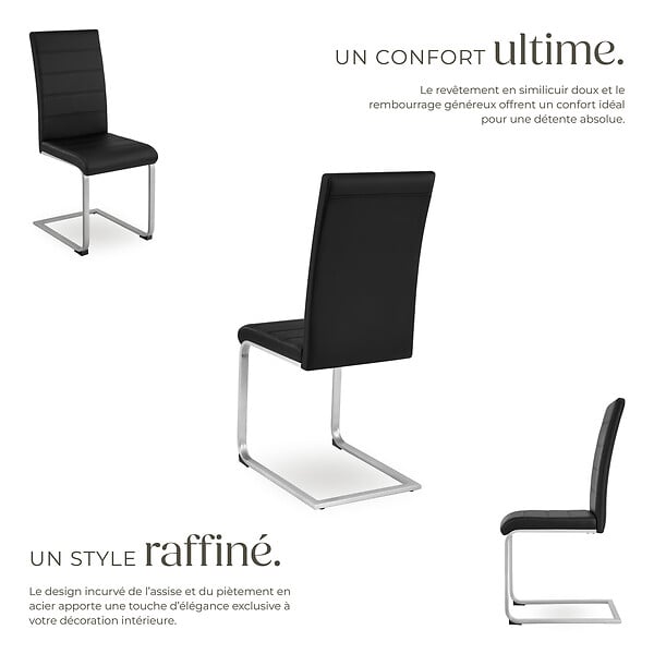 TECTAKE - Ensemble de 6 chaises style scandinave housse en cuir synthétique noir - large