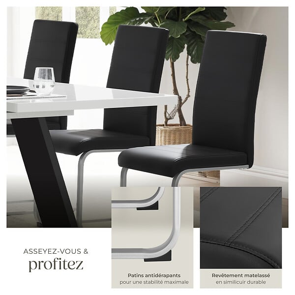 TECTAKE - Ensemble de 6 chaises style scandinave housse en cuir synthétique noir - large
