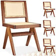 TECTAKE - Lot 4 chaises en bois avec cannage viennois design boho chêne foncé - vignette
