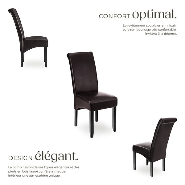 TECTAKE - Ensemble 2 chaises salle à manger aspect cuir ergonomique cappuccino - large
