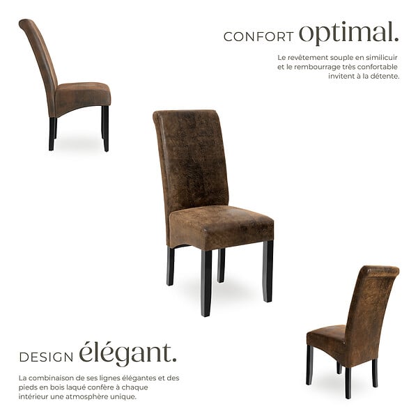 TECTAKE - Ensemble de 6 chaises de salle à manger aspect cuir marron foncé - large