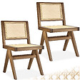 TECTAKE - Lot 2 chaises en bois avec cannage viennois design boho chêne clair - vignette
