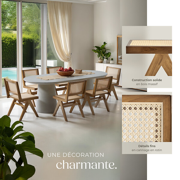 TECTAKE - Lot 2 chaises en bois avec cannage viennois design boho chêne clair - large