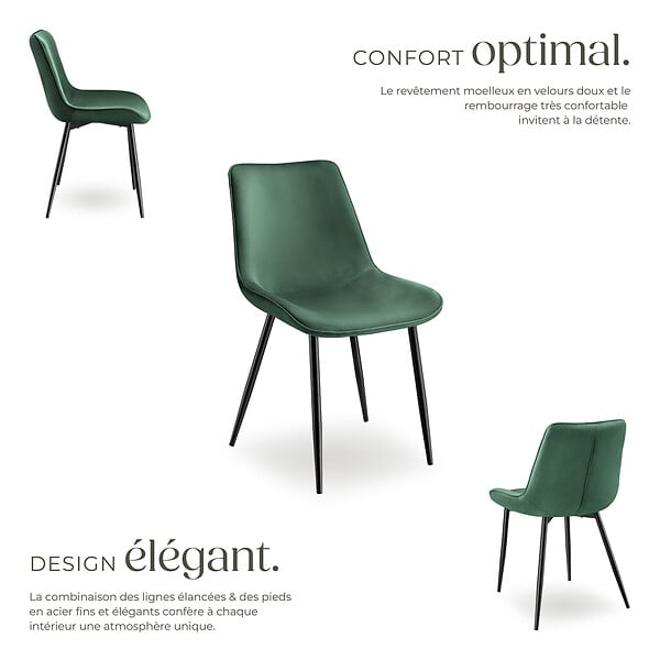 TECTAKE - Lot de 4 chaises Rembourrées aspect velours ergonomiques vert foncé - large