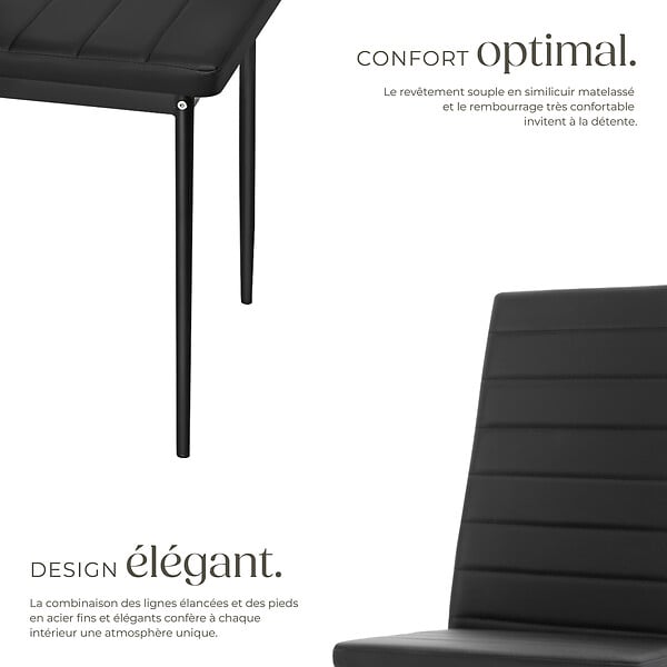 TECTAKE - Lot de 8 chaises avec strass Rembourrées en cuir synthétique noir - large