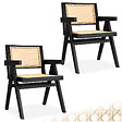 TECTAKE - Lot 2 chaises de salle à manger cannage viennois style boho noir - vignette