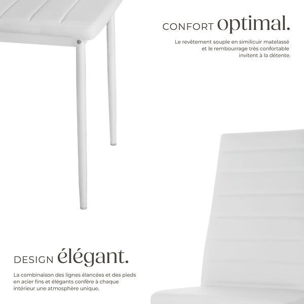 TECTAKE - Lot de 8 chaises avec strass en cuir synthétique ergonomiques blanc - large