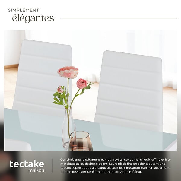 TECTAKE - Lot de 8 chaises avec strass en cuir synthétique ergonomiques blanc - large