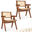 TECTAKE - Lot 2 chaises de salle à manger cannage viennois boho chêne foncé - vignette