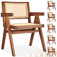 TECTAKE - Lot 6 chaises de salle à manger cannage viennois boho chêne foncé - vignette